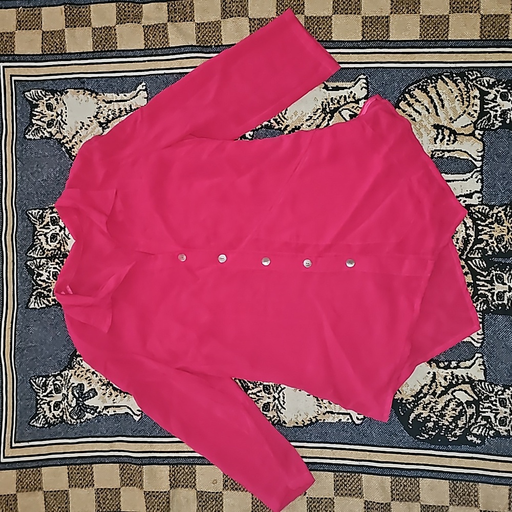 Fridaze Linen Redefined Top Button Down Fusia Pin… - image 1